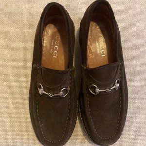 VTG EUC Gucci Brown Suede Lug Sole Horsebit Loafers Size 6.5